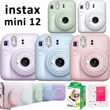كاميرا Fujifilm-Instax Mini 12 ، وردي ، أزرق ، نعناع ، أبيض ، بنفسجي ، اختياري 20 ورقة ، فيلم ، ألبوم ، حقيبة جلد بولي يوريثان