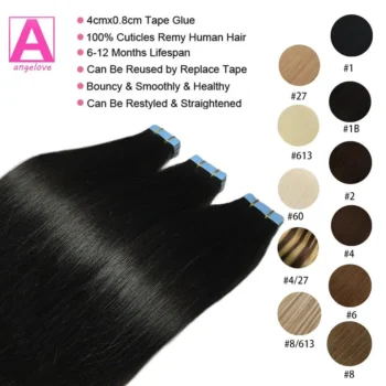 Straight Tape In Human Hair Extensions Natural Hair Extensions 1B 100% Remy Skin Weft Adhesive Glue On For Salon High Quality