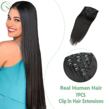 Clip In Hair Extensions Real Human Hair 100% Remy Human Hair Clip In Extensions Soft Silky Straight For Women 7pcs 16 Clips 20in