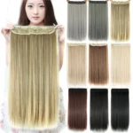 Soowee 24'' & 28'' Long Synthetic Hair Clip In Hair Extensions Grey Brown Blonde Straight Hair One Piece Clip Ins Extension