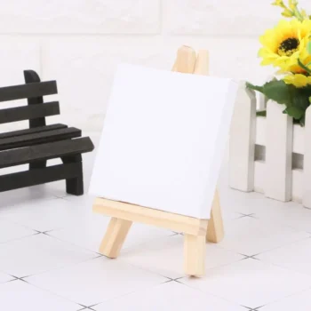 1 Set Mini Canvas And Natural Wood Easel Set For Art Painting Drawing Craft Wedding Supply