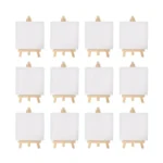 12pcs Artists 5 inch Mini Easel +3 inch x3 inch Mini Canvas Set Painting Kids Craft DIY Drawing Small Table Easel for School