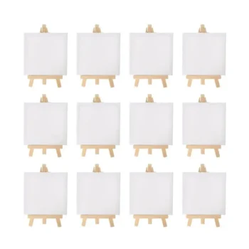 12pcs Artists 5 inch Mini Easel +3 inch x3 inch Mini Canvas Set Painting Kids Craft DIY Drawing Small Table Easel for School