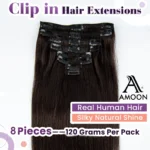Amoon 8pcs Clip in Hair Extensions Real Natural Hair Remy Straight Set Black Brazilian Clip in Human Hair Extensions