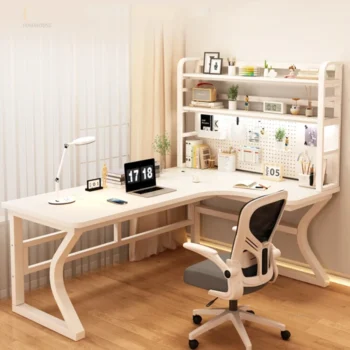 L-shaped Corner Computer Desks Home Student Study Reading Desk Cream Style Office Furniture Office Desk for Bedroom Gaming Desk