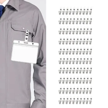 100Pcs Metal ID Clips Clear ID Clips Metal Factory Label Clip Identification Card Holder Metal Badge Clip for Work Badges