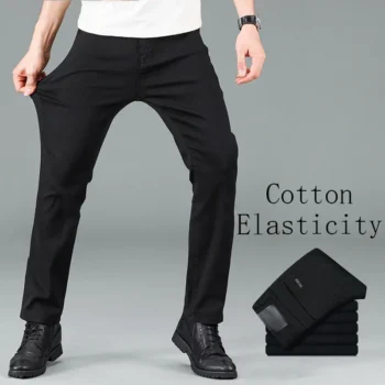 Men's Pure Black Slim Jeans Elastic Straight Pants Business Fashion Leisure Korean Vintage Skinny Small Feet Denim Pants Male