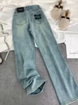 2024 Summer Blue Washed Casual Jeans Women Retro Street Hip Hop Loose Harajuku Fashion Letter High Waist Straight Wide Leg Jeans