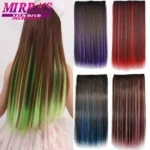 One Piece Clip In Hair Extensions Synthetic 5 Clips In Hair Piece for Women 24 inch Red Pink Long Straight Clip on Hair Piece