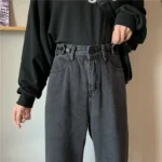 2024 Autumn/winter New High-waisted Slimming Straight-leg Wide-leg Drag Trousers Jeans Trendy Women's Black Grey