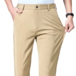 Male Casual Pants Men's Business Formal Suit Pants Office Straight Pants Regular Fit Spandex Long Pants Navy Blue Black Trousers