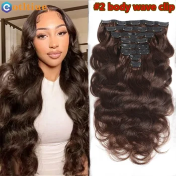 10-24Inch 120G/Set #2 Color Dark Brown Body Wave Clip In Human Hair Extensions Brazilian 100% Remy Human Hair 8Pcs/Set For Women