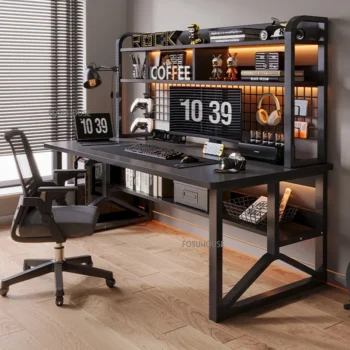 Household Desktop Computer Table Nordic Wooden Gaming Desk Office Furniture Student Study Writing Desk Integrated Desk Bookshelf