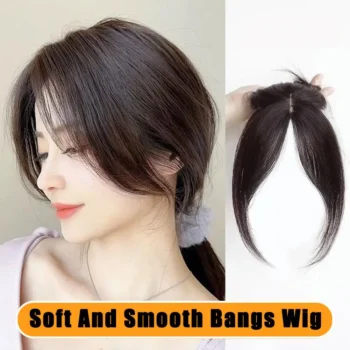 Clip In Natural Synthetic Hair Bangs Fringe Hair Pieces Middle Part Hair Extension Topper For Women Hair Loss