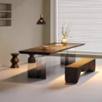 kf-S96957d49a45f4b48853b8d52f3f615f7p-Solid-Wood-Black-Carbonized-Large-Board-Dining-Table-Acrylic-Gradient-Legs-Office-Desk-Conference-Table-Mesa