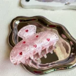 YHJ Acetate Valentine Rhinestones Heart Pink Hair Claws Trendy Korea Sweet Girl LOVE Crab Clip Claw Hair Accessories for Women