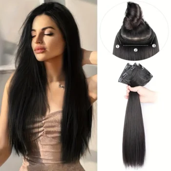 DUTRIEUX 60CM Long Straight Hair Synthetic Three-piece Hair Extension Piece For Women's Heat-resistant Hairpiece