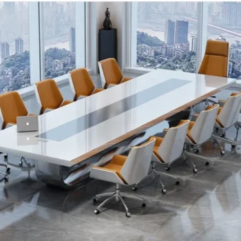 Conference Table Price with microphone Elegant Pure Snow Ice Glacier White Conference Table with stainless steel metal leg