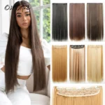 32inch Synthetic Hair Extensions One piece 5 Clips Long Straight High Temperature Fiber Black Brown Hairpiece