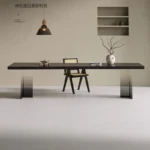 kf-S96957d49a45f4b48853b8d52f3f615f7p-Solid-Wood-Black-Carbonized-Large-Board-Dining-Table-Acrylic-Gradient-Legs-Office-Desk-Conference-Table-Mesa