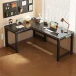 New Corner Computer Desks Home Desktop E-sports Gaming Desks Double Desk with Bookshelf Bedroom Workbench Office Furniture