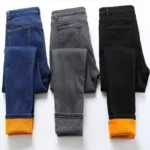 High-waisted Slimming Black Jeans Women's Winter Fleece-lined Warm Cropped Pants Elastic Penny Style Casual Trousers