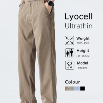 Coffee Ultra-thin Wide Pants Men Lyocell Fabric Breathable Soft Straight Casual Trousers Loose Simple Male Sweatpants