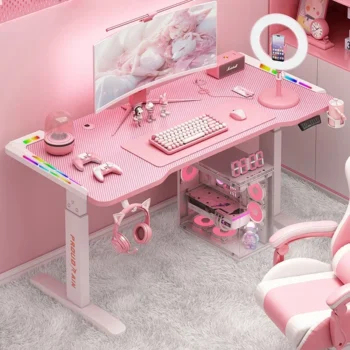 New Pink Computer Desk for Gaming Room Smart Lifting Carbon Fiber Desks Light Luxury Creative Design Gaming Desk for Company