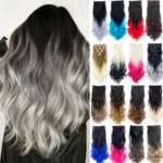 Dual color gradient 7-piece/set long wavy 16 clip hair extension 22 inch female natural heat-resistant hair patch suitable for d