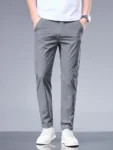 kf-S152406d9af3b4306bc86b20388565b08g-Summer-New-Business-Ice-Silk-Pants-Straight-Elastic-Waist-Black-Gray-Trousers-Breathable-Simple-Male-Clothing