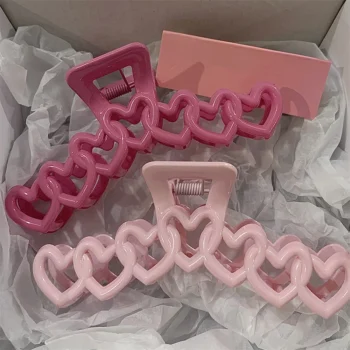 2024 New Y2k Dopamine Girl Fashion Pink Color Hollow Geometric Star Heart Hair Clips Women Hair Claw Cross Headband Shark Clip