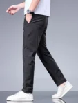 kf-S152406d9af3b4306bc86b20388565b08g-Summer-New-Business-Ice-Silk-Pants-Straight-Elastic-Waist-Black-Gray-Trousers-Breathable-Simple-Male-Clothing