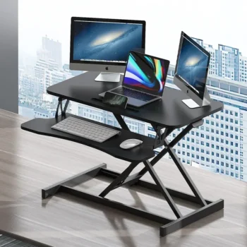 Height Adjustable Folding Standing Computer Desk with Keyboard Tray for Home Office Gaming Lift Laptop Table Stand Workbench
