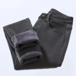 Thickened Fleece-lined High-waisted Women's Jeans Cotton Wadded Trousers Winter Warm Slimming Belted Slim Fit Denim Trousers