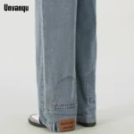 Unvanqu American Retro Y2K Reverse Wear Jeans Spring Street Fashion Casual Straight Loose Wide Leg Floor Length Denim Trousers
