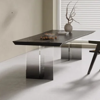 Solid Wood Black Carbonized Large Board Dining Table Acrylic Gradient Legs Office Desk Conference Table Mesa Furniture Modern