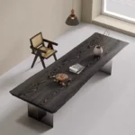 Solid Wood Black Carbonized Large Board Dining Table Acrylic Gradient Legs Office Desk Tea Conference Table Mesa Furniture Wall