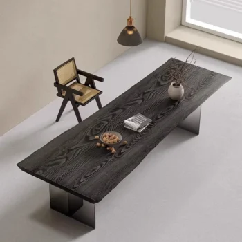 Solid Wood Black Carbonized Large Board Dining Table Acrylic Gradient Legs Office Desk Tea Conference Table Mesa Furniture Wall