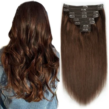 Chocolate Brown Extensions Clip in Natural Hair #4 Hair Extensions Real Human HairExtensions Straight Real Hair Extensions
