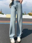 Woman High Waist Vintage Nostalgic Thin Trousers Female Tencel Cotton Loose Washed Streetwear Jeans Retro Blue Wide Leg Pants