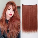 Synthetic Long Straight No Clip Hair Extensions for Women One Piece Hairpiece Red Brown Fish Line Hair Piece Heat Resistant