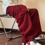 Trendy American Style Casual Pants For Men Loose Fit Straight Leg Hip Hop Summer Pants Fashion Red Cargo