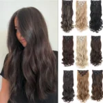 22Inch Long Body Wave Clip in Hair Extension Hairstyle 16 Clips 7Pcs/Set Synthetic Black Brown Hairpieces For Women