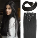 XINRAN 24Inches Long Straight Synthetic Hair Extensions Clips in High Temperature Fiber Black Brown Hairpiece