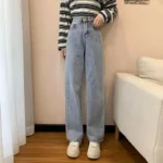 kf-Se2c0df98b07248a28b8ee1e4187f803eA-Vintage-Jeans-Women-s-Spring-Autumn-New-Style-Petite-High-waisted-Slimming-Korean-Straight-leg-Loose