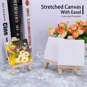 3pcs/6pcs Mini Canvas And Easel Set Mini Canvas Panels Mini Wood Easels, For Kids Drawing, Oil Painting And DIY Graffiti