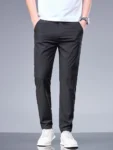 kf-S152406d9af3b4306bc86b20388565b08g-Summer-New-Business-Ice-Silk-Pants-Straight-Elastic-Waist-Black-Gray-Trousers-Breathable-Simple-Male-Clothing