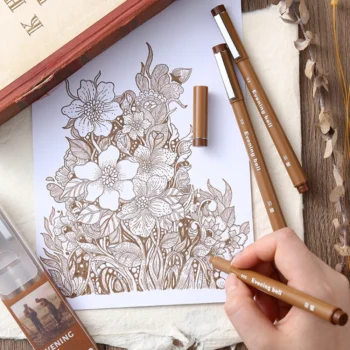 3pcs/set Brown Waterproof Hook Line Pens Evening Clock Needle Pen Art Special Comic Sketch Tracing Pen Drawing Supplies