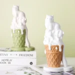 Summer Chic Ice Cream Cat Sculpture,Resin Figurines For Bookcase Shelf,Modern Home Room Decor, Creative Animal Figures,Best Gift