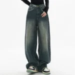 American high street pants women's design sense niche wash straight leg loose jeans wide leg mop trousers